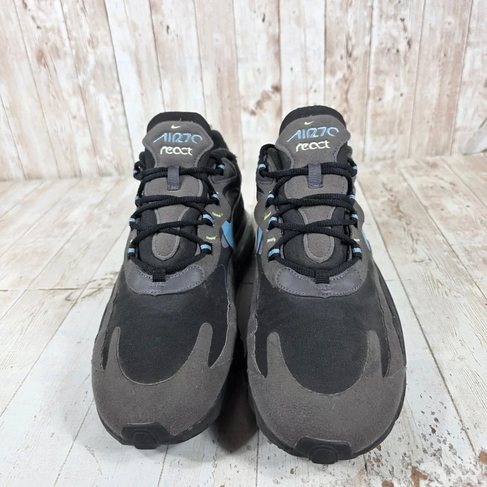 Nike Air Max 270 React Mens 9.5 Grey Black Blue Sneakers CI3866-001